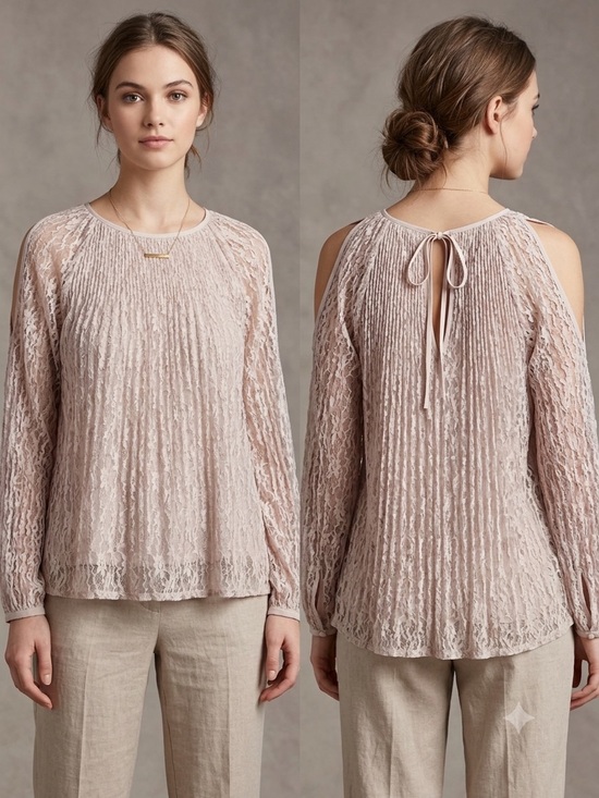 LC Lauren Conrad Tops - LC Lauren Conrad Pleated Lace Cold-Shoulder Blouse in Blush Pink
